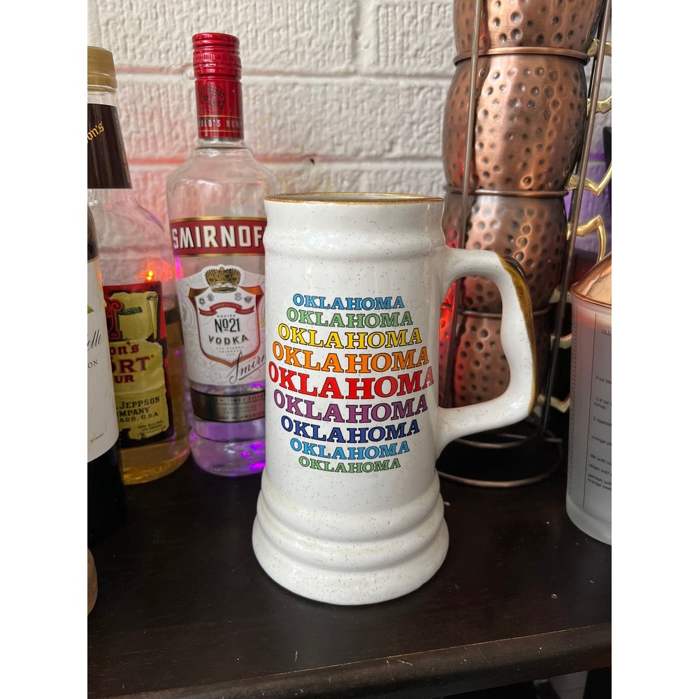 Vintage 70s/80s/90s Rainbow "Oklahoma" Large Ceramic Beer Stein / Huge Mug